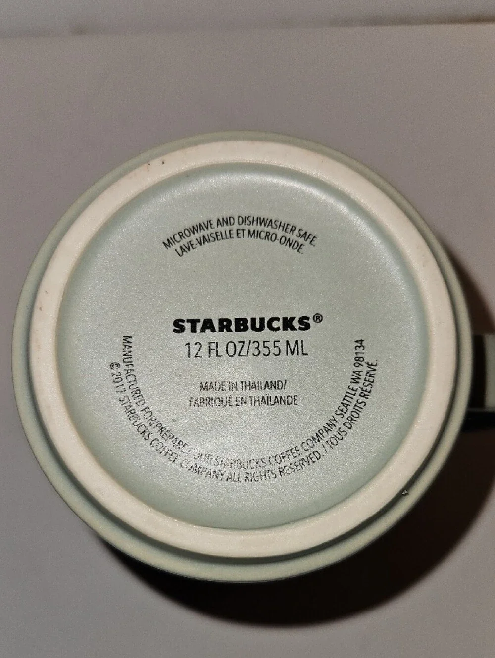 STARBUCKS 2017 MITTENS , WINTER COFFEE MUG 12 OZ. SAGE GREEN